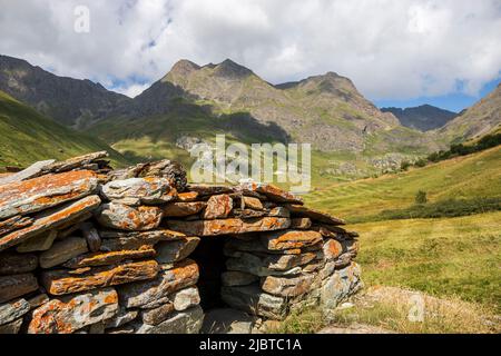 France, Savoie, Parc National de la Vanoise, Bonneval-sur-Arc, vallée de la Lenta sur la route des grandes Alpes entre le Col de l'Iseran et Bonneval-sur-Arc Banque D'Images