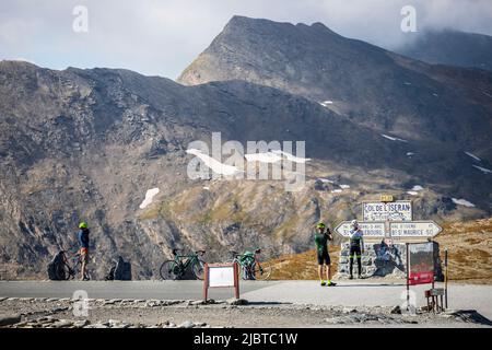 France, Savoie, Parc national de la Vanoise, Bonneval-sur-Arc, Col de l'Iseran (2770 m) sur la route des grandes Alpes entre Val-d'Isère et Bonneval-sur-Arc Banque D'Images