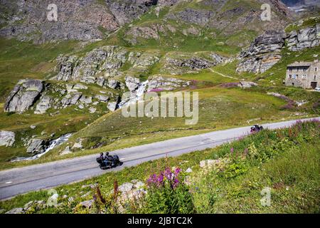 France, Savoie, Parc national de la Vanoise, Bonneval-sur-Arc, route des grandes Alpes entre le Col de l'Iseran et Bonneval-sur-Arc Banque D'Images