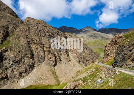 France, Savoie, Parc national de la Vanoise, Bonneval-sur-Arc, route des grandes Alpes entre le Col de l'Iseran et Bonneval-sur-Arc Banque D'Images