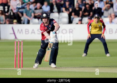 Jordan Cox dans l'action de batting pour Kent pendant Essex Eagles vs Kent Spitfires, Vitality Blast T20 Cricket au sol du comté de Cloud le 7th juin 2022 Banque D'Images