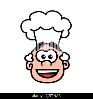 Cuisinier gai. Portrait d'un homme dans un capuchon blanc. Sur le visage d'un sourire. Illustration d'art de dessin animé vectoriel isolée sur fond blanc Illustration de Vecteur