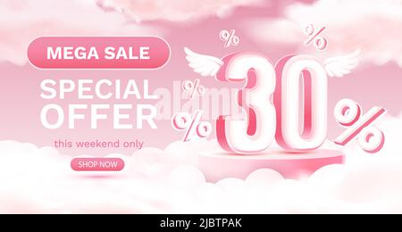 Méga solde offre spéciale 30, Stage podium pourcentage, remise. Illustration vectorielle Illustration de Vecteur