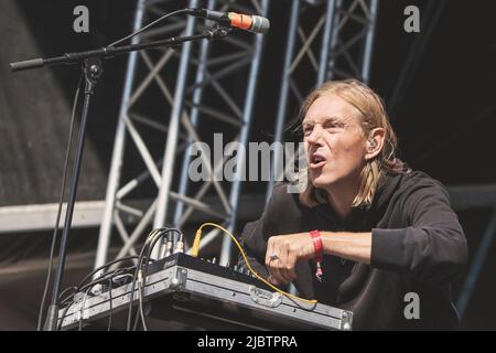 Copenhague, Danemark. 11th août 2018. Nikolaj Manuel Vonsild, du duo danois cancer, se produit au festival Haven à Copenhague. (Photo de Valeria Magri/SOPA Images/Sipa USA) crédit: SIPA USA/Alay Live News Banque D'Images