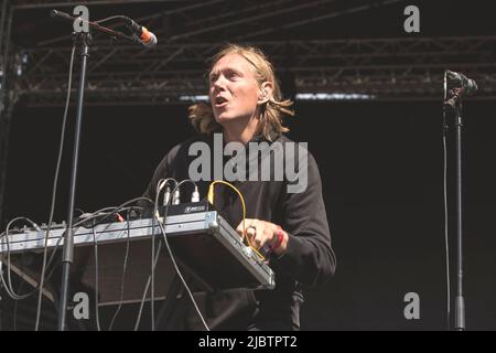 Copenhague, Danemark. 11th août 2018. Nikolaj Manuel Vonsild, du duo danois cancer, se produit au festival Haven à Copenhague. (Photo de Valeria Magri/SOPA Images/Sipa USA) crédit: SIPA USA/Alay Live News Banque D'Images