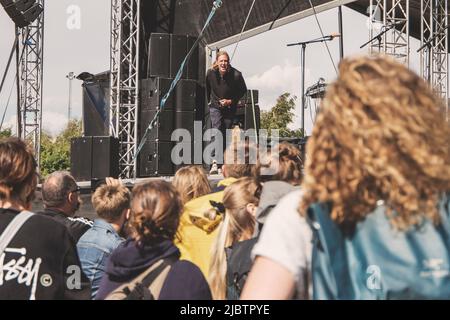 Copenhague, Danemark. 11th août 2018. Nikolaj Manuel Vonsild, du duo danois cancer, se produit au festival Haven à Copenhague. (Photo de Valeria Magri/SOPA Images/Sipa USA) crédit: SIPA USA/Alay Live News Banque D'Images