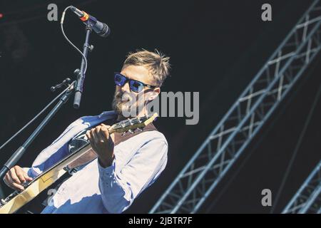 Copenhague, Danemark. 11th août 2018. Kristian Finne Kristensen, du duo danois cancer, se produit au festival Haven à Copenhague. (Photo de Valeria Magri/SOPA Images/Sipa USA) crédit: SIPA USA/Alay Live News Banque D'Images