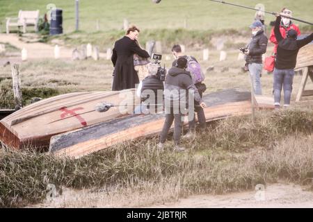 Tom Hiddleston filme des scènes pour le Essex Serpent qui est actuellement diffusé sur Apple TV. Alresford, Essex, Royaume-Uni. Avril 2021 Banque D'Images