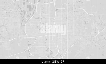 Carte d'arrière-plan vectorielle blanche et gris clair de la région de Wichita, Kansas, routes et illustration de l'eau. Format écran large, feuille de route de la conception numérique à plat. Illustration de Vecteur