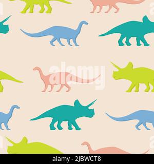 Un modèle avec des dinosaures. La texture tendance idéale pour les tissus et le papier peint de bébé. Silhouettes de dinosaures. Illustration de Vecteur