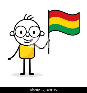 Homme tenant le drapeau de la Bolivie isolé sur fond blanc. Dessin main Doodle Line art man. Concept de pays. Illustration du stock vectoriel Illustration de Vecteur