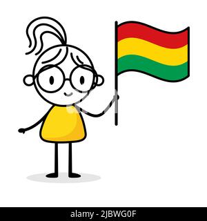 Femme portant le drapeau de la Bolivie isolée sur fond blanc. Dessin main Doodle Line art man. Concept de pays. Illustration du stock vectoriel Illustration de Vecteur