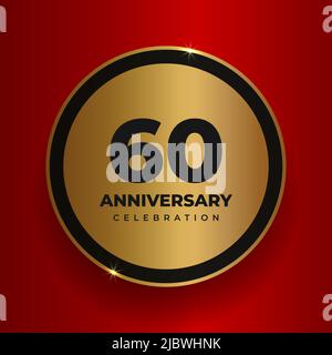 célébration de 60 ans. Modèle d'affiche de fête anniversaire 60th. Cercle doré vectoriel avec chiffres et texte Illustration de Vecteur