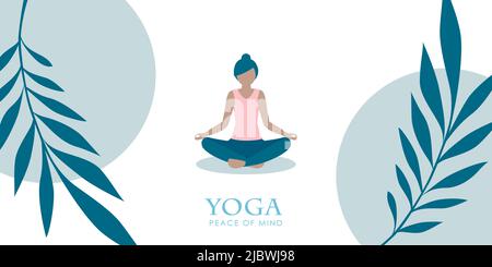 fille de yoga dans la méditation pose avec le fond de congé de paume Illustration de Vecteur