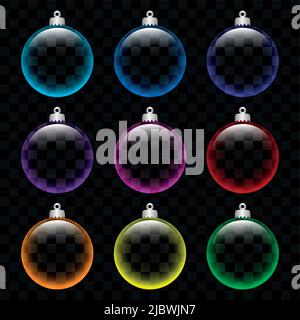 Ensemble de boules de Noël colorées en verre sur fond blanc Illustration de Vecteur