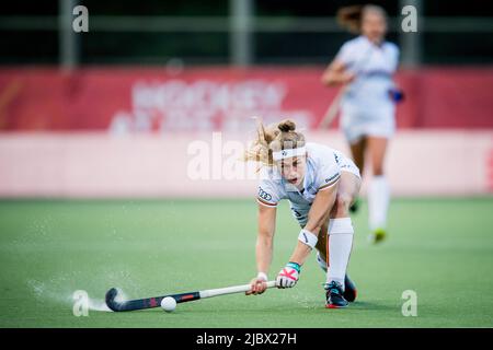 Wilrijk, Anvers. 08 juin 2022, Abi Raye de Belgique photographié en action lors d'un match de hockey entre les Red Panthers de Belgique et la Chine dans la scène de groupe (jeu 10 sur 16) de la compétition féminine FIH Pro League, mercredi 08 juin 2022 à Wilrijk, Anvers. BELGA PHOTO LAURIE DIEFFEMBACQ Banque D'Images