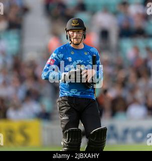 LONDRES, ROYAUME-UNI. 08th juin 2022. Tom Alsop du club de Crircket de Sussex pendant le Blast Vitality - Surry contre les requins de Sussex au terrain de cricket ovale de Kia, mercredi, 08 juin 2022 à LONDRES, ANGLETERRE. Credit: Taka G Wu/Alay Live News Banque D'Images