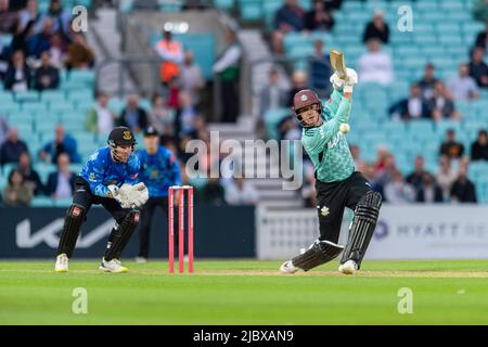 LONDRES, ROYAUME-UNI. 08th juin 2022. Pendant le Blast Vitality - Surry vs Sussex Sharks au terrain de cricket ovale de Kia mercredi, 08 juin 2022 à LONDRES, ANGLETERRE. Credit: Taka G Wu/Alay Live News Banque D'Images