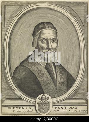 Portrait du Pape Clément X, imprimeur: Peter van Voorde, (mentionné sur l'objet), pays-Bas du Nord, 1670 - 1671, papier, gravure, h 160 mm × l 124 mm Banque D'Images