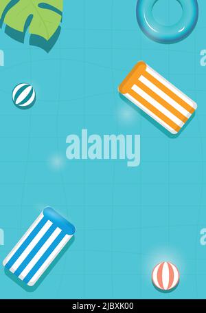 modèle été sur l'arrière-plan de la piscine . vue de dessus. Conception de bannières publicitaires. Illustration vectorielle. Illustration de Vecteur
