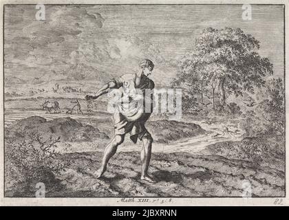 Parabole of the Sower and the Kingdom of Heaven, imprimeur: Jan Luyken, éditeur: Pieter Mortier (I), imprimeur: Haarlem, éditeur: Amsterdam, 1703 - 1762, papier, gravure, impression typographique, h 110 mm × l 154 mm Banque D'Images