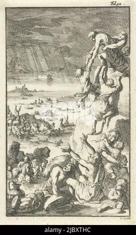Imprimer en haut à droite : FOL. 52., The Flood, imprimeur: Jan Luyken, (mentionné sur l'objet), éditeur: Barent Bos, imprimeur: Amsterdam, éditeur: Rotterdam, 1694, papier, gravure, h 132 mm × l 80 mm Banque D'Images