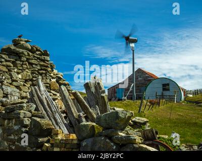 Éolienne sur l'île carcasse, îles Falkland Banque D'Images