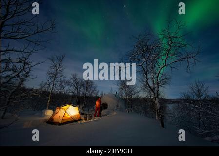 Camping en Norvège, Northern Lights Banque D'Images