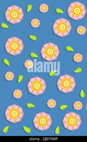Petit motif fleuri Design pour la mode, le tissu, le papier peint et l'impression sur fond bleu. Banque D'Images