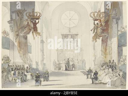 Mariage de la princesse Louise au prince Charles de Suède, Fritz Ludwig von Dardel, 1850, mariage de Louise, princesse des pays-Bas, plus tard reine de Suède et de Norvège, au prince héritier Charles XV, plus tard roi de Suède et de Norvège, dans l'église Saint-Nicolas de l'archevêque de Stockholm, 19 juin 1850., rapporteur pour avis : Fritz Ludwig von Dardel, 1850, papier, stylo, pinceau, h 204 mm × l 290 mm Banque D'Images