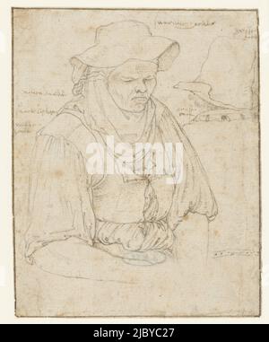 Vieille femme et un homme, Roelant Savery, 1603 - 1613, ancienne femme à mi-mât, vue directement de l'avant, et un homme à l'arrière., rapporteur pour avis: Roelant Savery, 1603 - 1613, papier, stylo, h 125 mm × l 101 mm Banque D'Images