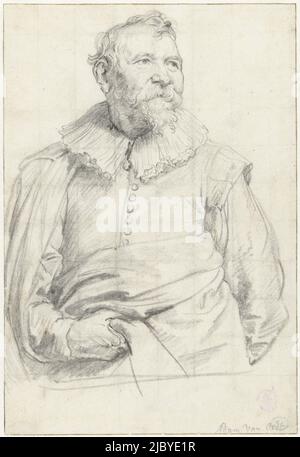 Portrait du peintre Adam van Noort, Anthony van Dyck, 1627 - 1635, Design for a print., dessinateur: Anthony van Dyck, 1627 - 1635, papier, h 264 mm × l 179 mm Banque D'Images