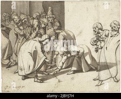 Le Christ et l'adultère, Gerard ter Borch (I), c. 1618, rapporteur pour avis: Gerard ter Borch (I), (signé par l'artiste), Zwolle, c. 1618, papier, brosse, h 105 mm × l 137 mm Banque D'Images
