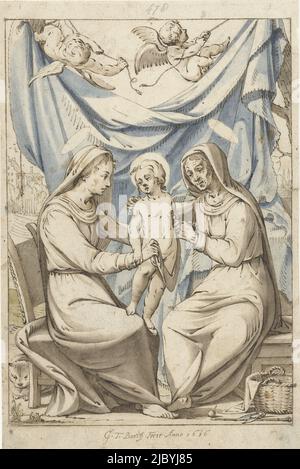 La Vierge Marie avec enfant et Sainte Anne, Gerard ter Borch (I), 1616, rapporteur pour avis: Gerard ter Borch (I), (signé par l'artiste), Zwolle, 1616, papier, brosse, h 248 mm × l 165 mm Banque D'Images