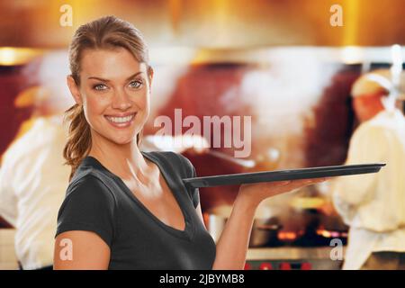 Waitress Smiling Caucasian Banque D'Images