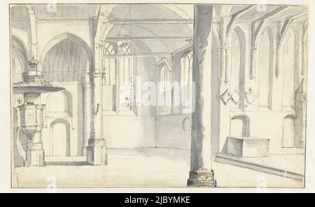 Vue de l'intérieur de la Sainte-Odulphuskerk, Assendelft, Pieter Jansz Saenredam, 1633, bras transept du nord et parties adjacentes de la chorale et de la nef de la Sainte-Odulphuskerk à Assendelft., dessinateur: Pieter Jansz. Saenredam, Assendelft, 19 août 1633, papier, stylo, brosse, h 182 mm × l 294 mm Banque D'Images