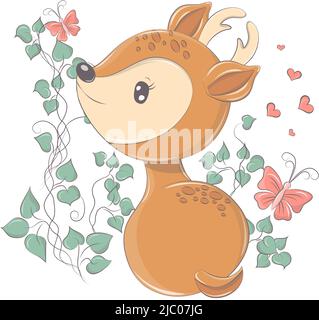 Magnifique cerf isolé sur fond blanc. Illustration d'animaux mignons pour les produits pour bébés et les vacances. Les images de cerf sont parfaites pour les autocollants, les tee-shirts Illustration de Vecteur