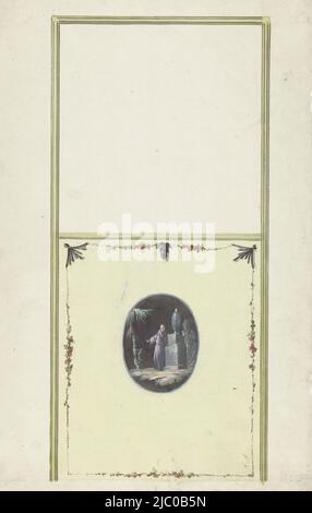 Design pour une décoration murale., Design pour la décoration de pièce avec deux panneaux verticaux, le bas avec une chinoiserie., dessinateur: Abraham Meertens, 1767 - 1823, papier, stylo, brosse, h 390 mm × l 251 mm Banque D'Images