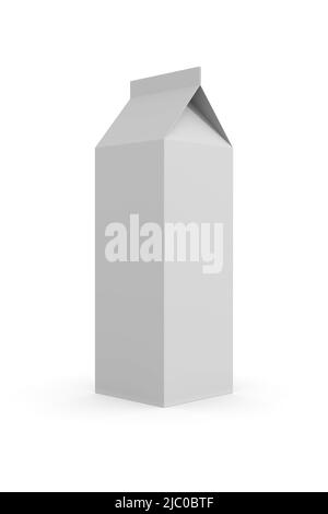 Boîte en carton contenant du lait et du jus sur fond blanc. Illustration isolée 3D Banque D'Images