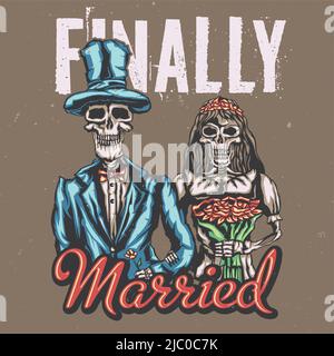 T-shirt ou poster avec illustraion de mariée morte et marié Illustration de Vecteur