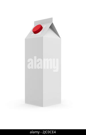 Boîte en carton contenant du lait et du jus sur fond blanc. Illustration isolée 3D Banque D'Images