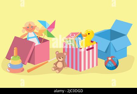 boîtes de jouets pour enfants Illustration de Vecteur