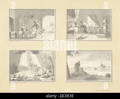 Conception possible pour une impression, quatre illustrations de l'histoire d'Isaac, Jacob et Esau, dessinateur: Cornelis van Noorde, 1741 - 1795, papier, stylo, pinceau, h 216 mm × l 279 mm × h 72 mm × l 104 mm Banque D'Images