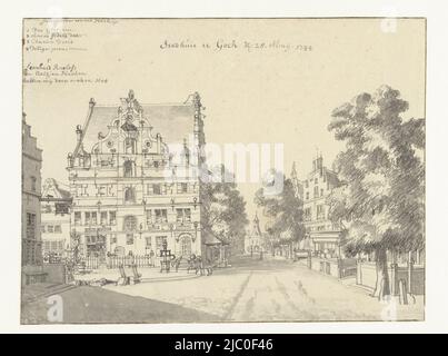 La mairie de Goch, dessinateur: Jan de Beijer, 28-mai-1744, papier, stylo, pinceau, h 156 mm × l 207 mm Banque D'Images