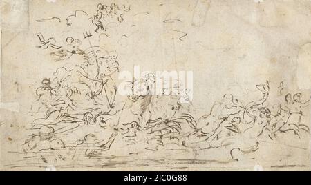 Triomphe de Neptune et Amphitrite, rapporteur pour avis: Artus Quellinus (I), (éventuellement), 1619 - 1668, papier, stylo, h 181 mm × l 304 mm Banque D'Images