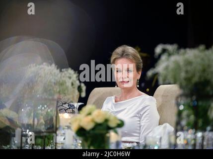 RDC Congo deuxième jour Lady Denise Nyakeru, RDC Congo Président Felix Tshisekedi, Reine Mathilde de Belgique et Roi Philippe - Filip de Belgique photographié pendant le gala dinerlors d'une visite officielle du couple royal belge en République démocratique du Congo, mardi 07 juin 2022, à Kinshasa. Le roi et la reine de Belgique visiteront Kinshasa, Lubumbashi et Bukavu de 7 juin à 13 juin. Photo par Olivier Polet/ABACAPRESS.COM Banque D'Images