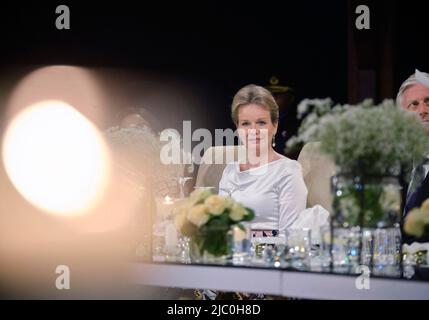 RDC Congo deuxième jour Lady Denise Nyakeru, RDC Congo Président Felix Tshisekedi, Reine Mathilde de Belgique et Roi Philippe - Filip de Belgique photographié pendant le gala dinerlors d'une visite officielle du couple royal belge en République démocratique du Congo, mardi 07 juin 2022, à Kinshasa. Le roi et la reine de Belgique visiteront Kinshasa, Lubumbashi et Bukavu de 7 juin à 13 juin. Photo par Olivier Polet/ABACAPRESS.COM Banque D'Images