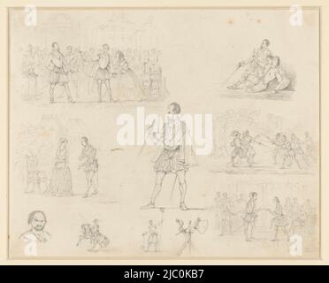 Croquis de figures en costume espagnol, dessinateur: Alexander Ver Huell, 1832 - 1897, papier, h 207 mm × l 260 mm Banque D'Images