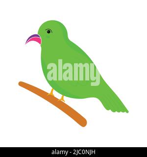 Icône de branche de maintien du perroquet vert en style plat. Illustration de Vecteur