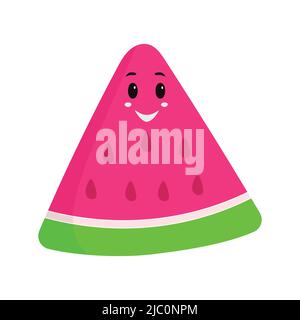 Icône Happy Watermelon Slice en style plat. Illustration de Vecteur